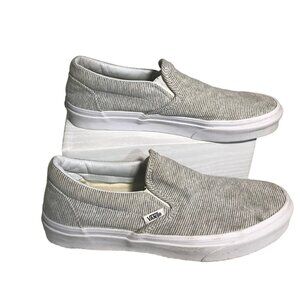 Vans Shoes Sneakers Gray White Skate Striped Slip On Sz 7.5 Mens 9 Wms 500714